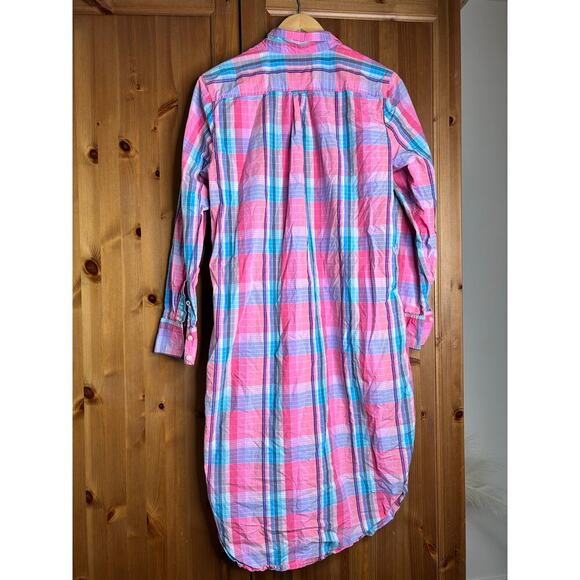 J. Crew Plaid Long Sleeve Collared Dress Womens 10 Pink Blue Preppy Professional - Picture 9 of 10